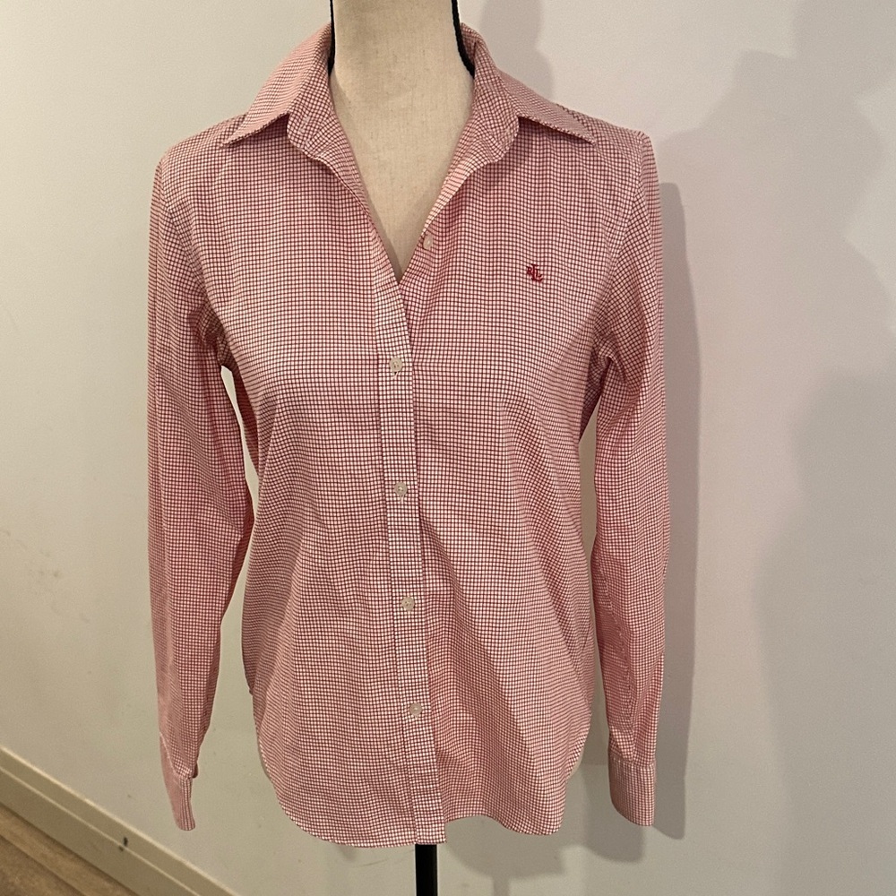 VTG Lauren Ralph Lauren Red Gingham Oxford Button Down Shirt Cotton Small Preppy